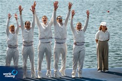 Candyce Chafa (b), Remy Taranto, Gregoire Bireau, Margot Boulet (s), Emilie Acquistapace (c), PR3 Mixed Coxed Four, France, Bronze, 2024 Paralympic Games Rowing Regatta, Paris, France / © World Rowing / Benedict Tufnell
