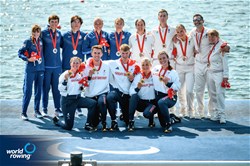 Francesca Allen (b), Giedre Rakauskaite, Joshua O'Brien, Edward Fuller (s), Erin Kennedy (c), Great Britain, gold, Skylar Dahl (b), Gemma Wollenschlaeger, Alex Flynn, Ben Washburne (s), Emelie Eldracher (c), United States of America, silver, Candyce Chafa (b), Remy Taranto, Gregoire Bireau, Margot Boulet (s), Emilie Acquistapace (c), France, bronze, PR3 Mixed Coxed Four, 2024 Paralympic Games Rowing Regatta, Paris, France / © World Rowing / Benedict Tufnell