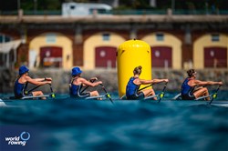 Brooke Francis (b), Bibiana Colgan, Emma Twigg, Lucy Spoors (s), Jonna De Vries (c), Coastal Women's Coxed Quadruple Sculls, Hawkes Bay Rowing Club, New Zealand, 2024 World Rowing Coastal Championships, Genoa, Italy / © World Rowing / Benedict Tufnell