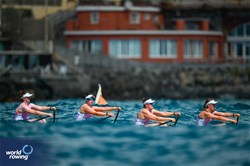 Mary Ann Kent (b), Niamh Lordan, Aoife Chapman, Miriam Sheehan (s), David Hussey (c), Coastal Women's Coxed Quadruple Sculls, Arklow /Kilmacsimon /Castletownbere /Portmagee, Ireland, 2024 World Rowing Coastal Championships, Genoa, Italy / © World Rowing / Benedict Tufnell