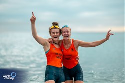 Linn Van Aanholt (b), Claire De Kok (s), Coastal Women's Double Sculls, Hollandia Roeiclub, Netherlands, 2024 World Rowing Coastal Championships, Genoa, Italy / © World Rowing / Benedict Tufnell
