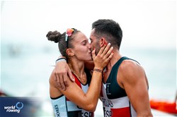 Patricio Rojas Aznar (b), Amanda Gil Camacho (s), Coastal Mixed Double Sculls, Real Circulo de Labradores de Sevilla, Spain, 2024 World Rowing Coastal Championships, Genoa, Italy / © World Rowing / Benedict Tufnell