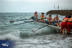 Ana Almeida (b), Laima Pacekajute, Rebecca Gerard-Pearse, Marie-Julie Cnudde (s), Ricky Rouille (c), Coastal Women's Coxed Quadruple Sculls, Jersey Rowing Club, Great Britain, 2024 World Rowing Coastal Championships, Genoa, Italy / © World Rowing / Benedict Tufnell