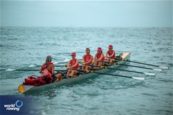 Kathinka Van Hees (b), Sluis Florence, Johanna Ribbens, Sheila Bouwman (s), Elise De Lange (c), Coastal Women's Coxed Quadruple Sculls, K.N.Z & R.V., Netherlands, 2024 World Rowing Coastal Championships, Genoa, Italy / © World Rowing / Benedict Tufnell