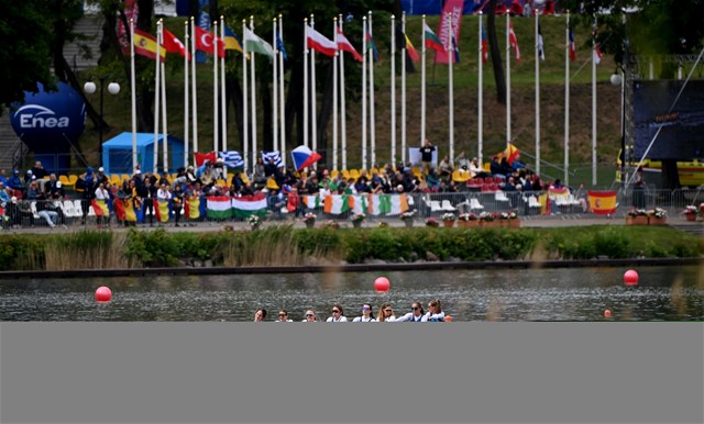 Arianna Tosi (b), Veronica Poletti, Mariabianca Tosi, Margherita Garis, Marta Ravizza, Elisa Marzella, Lara Bernardinello, Giorgia Canale (s), Margherita Fanchi (c), Under 19 Women's Eight, Italy, 2025 European Rowing Under 19 Championships, Kruszwica, Poland / © Detlev Seyb / MyRowingPhoto.com