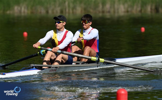 Mihail Iudin (b), Alexandr Gontov (s), Under 19 Men's Pair, Republic of Moldova, 2025 European Rowing Under 19 Championships, Kruszwica, Poland / © Detlev Seyb / MyRowingPhoto.com