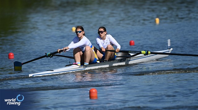 Ruslana Turianytsia (b), Kateryna Myhashko (s), Under 19 Women's Pair, Ukraine, 2025 European Rowing Under 19 Championships, Kruszwica, Poland / © Detlev Seyb / MyRowingPhoto.com