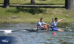 Milan Cvetkovic (b), Milan Stevanovic (s), Under 19 Men's Pair, Serbia, 2025 European Rowing Under 19 Championships, Kruszwica, Poland / © Detlev Seyb / MyRowingPhoto.com
