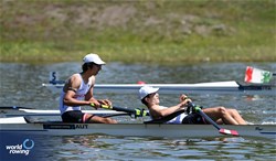 Moritz Zenhaeusern (b), Andreas Bertagnoli (s), Under 19 Men's Pair, Austria, 2025 European Rowing Under 19 Championships, Kruszwica, Poland / © Detlev Seyb / MyRowingPhoto.com