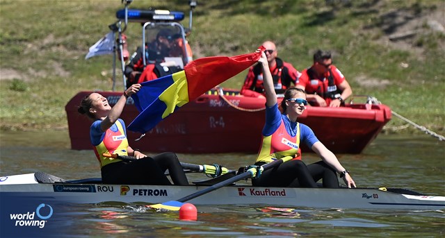 Teodora Lehaci (b), Denisa Mihaela Vasilica (s), Under 19 Women's Pair, Romania, 2025 European Rowing Under 19 Championships, Kruszwica, Poland / © Detlev Seyb / MyRowingPhoto.com