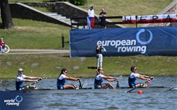 Elisa Marconcini (b), Matilde Orsetti, Carolina Cassani, Letizia Martorana (s), Under 19 Women's Four, Italy, 2025 European Rowing Under 19 Championships, Kruszwica, Poland / © Detlev Seyb / MyRowingPhoto.com