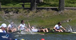 Franziska Stoegerer (b), Franziska Schmid, Isabella Baumann, Ella Nader (s), Under 19 Women's Four, Austria, 2025 European Rowing Under 19 Championships, Kruszwica, Poland / © Detlev Seyb / MyRowingPhoto.com