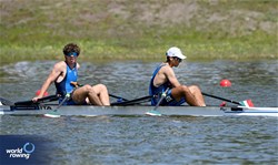 Pietro Zampaglione (b), Giovanni Paoli (s), Under 19 Men's Double Sculls, Italy, 2025 European Rowing Under 19 Championships, Kruszwica, Poland / © Detlev Seyb / MyRowingPhoto.com