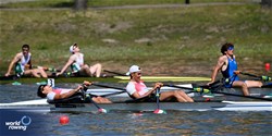 Andras Vince Hajdu (b), Balazs Csutoras (s), Under 19 Men's Double Sculls, Hungary, 2025 European Rowing Under 19 Championships, Kruszwica, Poland / © Detlev Seyb / MyRowingPhoto.com