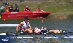 Jules Beziat (b), Jordan Godde (s), Under 19 Men's Double Sculls, France, 2025 European Rowing Under 19 Championships, Kruszwica, Poland / © Detlev Seyb / MyRowingPhoto.com