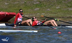 Dorka Fanni Somogyi (b), Maja Strochmayer (s), Under 19 Women's Double Sculls, Hungary, 2025 European Rowing Under 19 Championships, Kruszwica, Poland / © Detlev Seyb / MyRowingPhoto.com