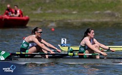Sophia Young (b), Aoife Hendy (s), Under 19 Women's Double Sculls, Ireland, 2025 European Rowing Under 19 Championships, Kruszwica, Poland / © Detlev Seyb / MyRowingPhoto.com