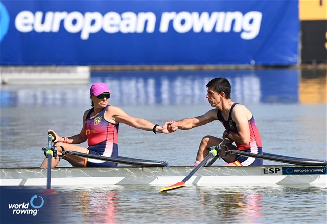 Mario Lopez Barredo (b), Josefa Benitez Guzman (s), PR3 Mixed Double Sculls, Spain, 2025 European Rowing Championships, Plovdiv, Bulgaria / © Detlev Seyb / MyRowingPhoto.com