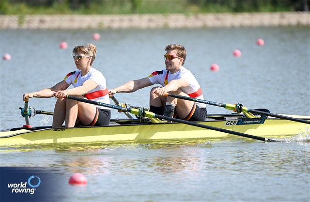 Valentin Luz (b), Kathrin Marchand (s), PR3 Mixed Double Sculls, Germany, 2025 European Rowing Championships, Plovdiv, Bulgaria / © Detlev Seyb / MyRowingPhoto.com