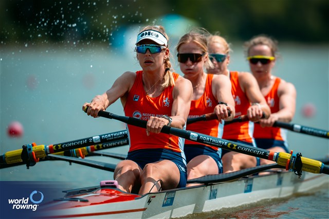 Nika Johanna Vos (b), Ymkje Clevering, Tinka Offereins, Linn Van Aanholt (s), Women's Four, Netherlands, 2025 European Rowing Championships, Plovdiv, Bulgaria / © World Rowing / Benedict Tufnell