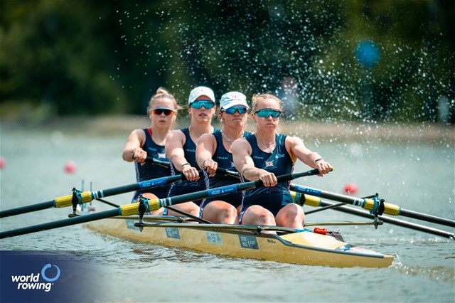 Daisy Bellamy (b), Lauren Irwin, Heidi Long, Eve Stewart (s), Women's Four, Great Britain, 2025 European Rowing Championships, Plovdiv, Bulgaria / © World Rowing / Benedict Tufnell