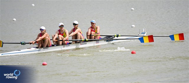Iulia-Liliana Balauca (b), Maria Lehaci, Adriana Adam, Iuliana Buhus (s), Women's Four, Romania, 2025 European Rowing Championships, Plovdiv, Bulgaria / © Detlev Seyb / MyRowingPhoto.com