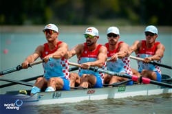 Patrik Loncaric (b), Anton Loncaric, Martin Sinkovic, Valent Sinkovic (s), Men's Four, Croatia, 2025 European Rowing Championships, Plovdiv, Bulgaria / © World Rowing / Benedict Tufnell