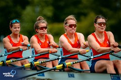 Lisa Bruijnincx (b), Lisanne Van Der Lelij, Margot Leeuwenburgh, Willemijn Mulder (s), Women's Quadruple Sculls, Netherlands, 2025 European Rowing Championships, Plovdiv, Bulgaria / © World Rowing / Benedict Tufnell