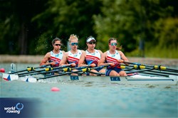 Marketa Nedelova (b), Michala Pospisilova, Lenka Luksova, Terezie Janstova (s), Women's Quadruple Sculls, Czechia, 2025 European Rowing Championships, Plovdiv, Bulgaria / © World Rowing / Benedict Tufnell