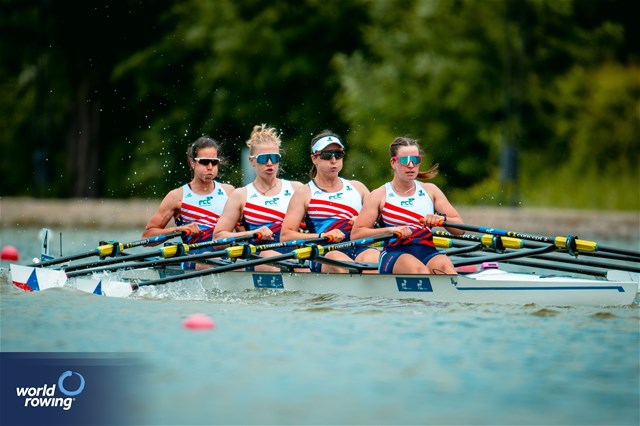 Marketa Nedelova (b), Michala Pospisilova, Lenka Luksova, Terezie Janstova (s), Women's Quadruple Sculls, Czechia, 2025 European Rowing Championships, Plovdiv, Bulgaria / © World Rowing / Benedict Tufnell