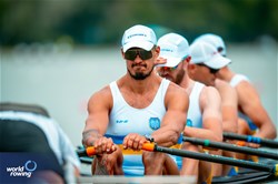 Artem Verestiuk (b), Mykola Mazur, Olexandr Nadtoka, Ivan Dovhodko (s), Men's Quadruple Sculls, Ukraine, 2025 European Rowing Championships, Plovdiv, Bulgaria / © World Rowing / Benedict Tufnell