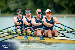 Cedol Dafydd (b), Callum Dixon, Matthew Haywood, Rory Harris (s), Men's Quadruple Sculls, Great Britain, 2025 European Rowing Championships, Plovdiv, Bulgaria / © World Rowing / Benedict Tufnell