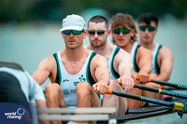 Andrew Sheehan (b), Adam Murphy, Ronan Byrne, Philip Doyle (s), Men's Quadruple Sculls, Ireland, 2025 European Rowing Championships, Plovdiv, Bulgaria / © World Rowing / Benedict Tufnell