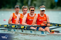 Lucas Keijzer (b), Gert-Jan Van Doorn, Simon Van Dorp, Mats Van Sabben (s), Men's Quadruple Sculls, Netherlands, 2025 European Rowing Championships, Plovdiv, Bulgaria / © World Rowing / Benedict Tufnell