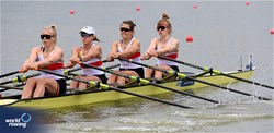 Sarah Wibberenz (b), Frauke Hundeling, Lisa Gutfleisch, Pia Greiten (s), Women's Quadruple Sculls, Germany, 2025 European Rowing Championships, Plovdiv, Bulgaria / © Detlev Seyb / MyRowingPhoto.com