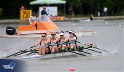 Claire Feerick (b), Natalie Long, Aisling Hayes, Alison Bergin (s), Women's Quadruple Sculls, Ireland, 2025 European Rowing Championships, Plovdiv, Bulgaria / © Detlev Seyb / MyRowingPhoto.com
