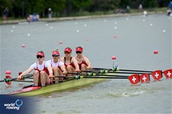 Olivia Nacht (b), Salome Ulrich, Lisa Loetscher, Nina Wettstein (s), Women's Quadruple Sculls, Switzerland, 2025 European Rowing Championships, Plovdiv, Bulgaria / © Detlev Seyb / MyRowingPhoto.com