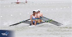 Artem Verestiuk (b), Mykola Mazur, Olexandr Nadtoka, Ivan Dovhodko (s), Men's Quadruple Sculls, Ukraine, 2025 European Rowing Championships, Plovdiv, Bulgaria / © Detlev Seyb / MyRowingPhoto.com
