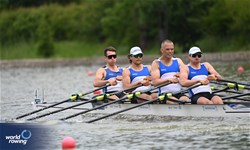 Mikhail Kushteyn (b), Sten-Erik Anderson, Uku Siim Timmusk, Johann Poolak (s), Men's Quadruple Sculls, Estonia, 2025 European Rowing Championships, Plovdiv, Bulgaria / © Detlev Seyb / MyRowingPhoto.com
