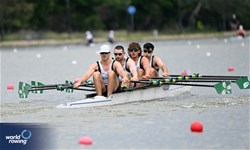 Andrew Sheehan (b), Adam Murphy, Ronan Byrne, Philip Doyle (s), Men's Quadruple Sculls, Ireland, 2025 European Rowing Championships, Plovdiv, Bulgaria / © Detlev Seyb / MyRowingPhoto.com