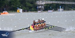 Andreea Popa (b), Roxana Anghel, Ancuta Bodnar, Amalia Beres, Andrada-Maria Morosanu, Geanina Dumitrita Juncanariu, Maria Magdalena Rusu, Simona Radis (s), Victoria Stefania Petreanu (c), Women's Eight, Romania, 2025 European Rowing Championships, Plovdiv, Bulgaria / © Detlev Seyb / MyRowingPhoto.com