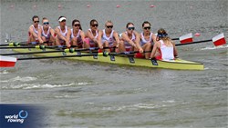 Zofia Smigielska (b), Weronika Ludwiczak, Julia Hakobyan, Paulina Zietarska, Anna Potrzuska, Kamila Jasinska, Kornelia Mattik, Barbara Stepien (s), Julia Wisniewska (c), Women's Eight, Poland, 2025 European Rowing Championships, Plovdiv, Bulgaria / © Detlev Seyb / MyRowingPhoto.com