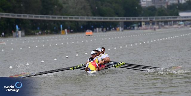 Mihaita Vasile Tiganescu (b), Laurentiu Danciu, Bogdan Baitoc, Claudiu Neamtu, Constantin Adam, Mugurel Vasile Semciuc, Dumitru-Alexandru Ciobica, Leontin Nutescu (s), Adrian Munteanu (c), Men's Eight, Romania, 2025 European Rowing Championships, Plovdiv, Bulgaria / © Detlev Seyb / MyRowingPhoto.com