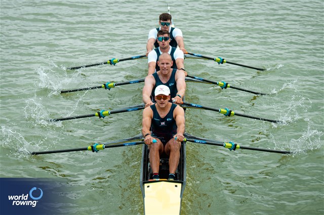 Cedol Dafydd (b), Callum Dixon, Matthew Haywood, Rory Harris (s), Men's Quadruple Sculls, Great Britain, 2025 European Rowing Championships, Plovdiv, Bulgaria / © World Rowing / Benedict Tufnell