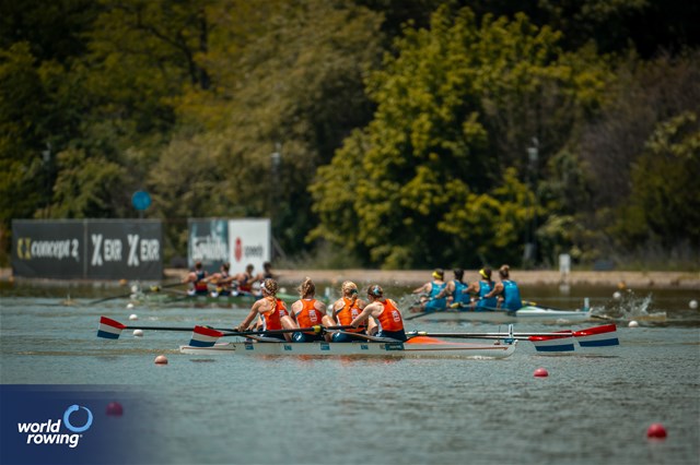 Nika Johanna Vos (b), Ymkje Clevering, Tinka Offereins, Linn Van Aanholt (s), Women's Four, Netherlands, 2025 European Rowing Championships, Plovdiv, Bulgaria / © World Rowing / Benedict Tufnell