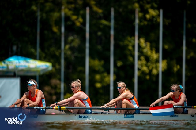 Nika Johanna Vos (b), Ymkje Clevering, Tinka Offereins, Linn Van Aanholt (s), Women's Four, Netherlands, 2025 European Rowing Championships, Plovdiv, Bulgaria / © World Rowing / Benedict Tufnell