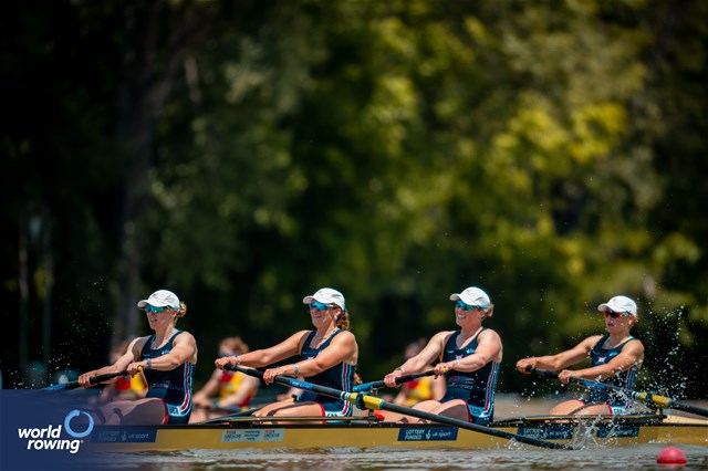 Daisy Bellamy (b), Lauren Irwin, Heidi Long, Eve Stewart (s), Women's Four, Great Britain, 2025 European Rowing Championships, Plovdiv, Bulgaria / © World Rowing / Benedict Tufnell