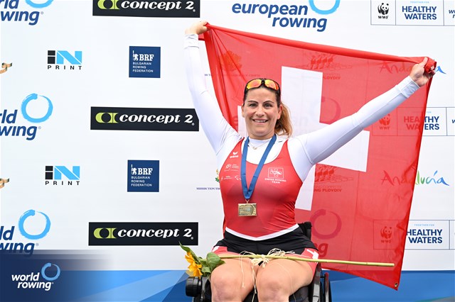 Claire Ghiringhelli, PR1 Womens Single Sculls, Switzerland, Bronze, 2025 European Rowing Championships, Plovdiv, Bulgaria / © Detlev Seyb / MyRowingPhoto.com