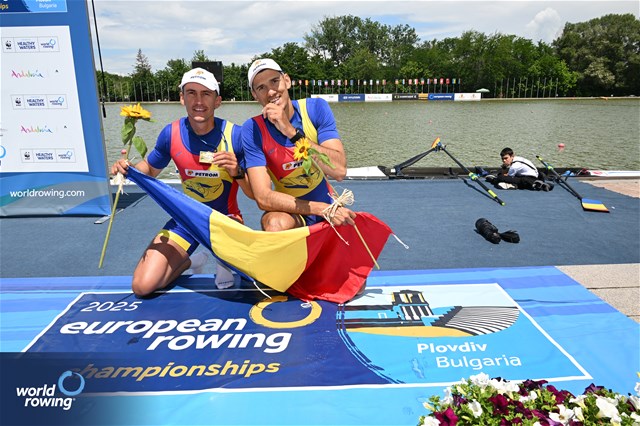 Florin Arteni (b), Florin Sorin Lehaci (s), Men's Pair, Romania, Gold, 2025 European Rowing Championships, Plovdiv, Bulgaria / © Detlev Seyb / MyRowingPhoto.com