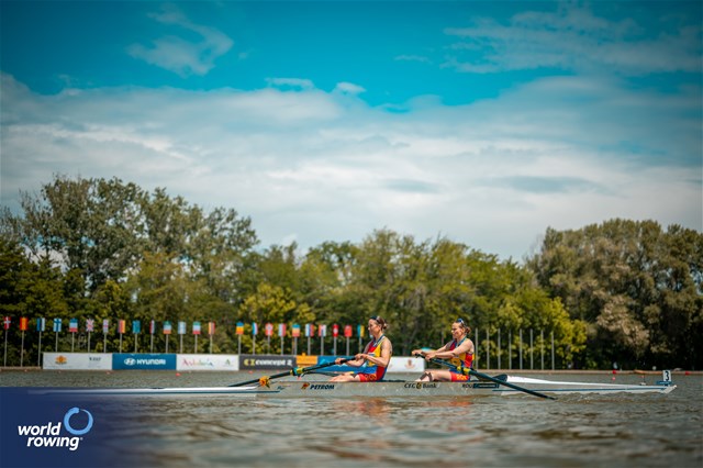 Maria Magdalena Rusu (b), Simona Radis (s), Women's Pair, Romania, Gold, 2025 European Rowing Championships, Plovdiv, Bulgaria / © World Rowing / Benedict Tufnell